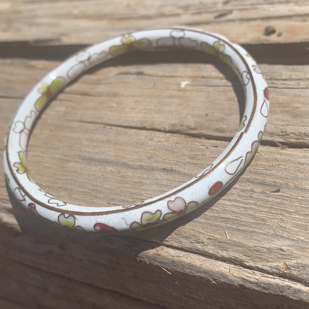 Vintage cloisonné White enamel flower bracelet